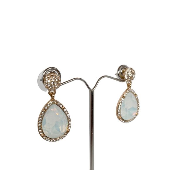 Gold Tone Round Crystal Studded Post Earrings with Teardrop Dangle Earrings - Picture 4 of 5